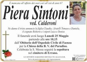 Piera Sintoni | Onoranze Funebri Gamberini Manifesto Annuncio Sintoni Piera