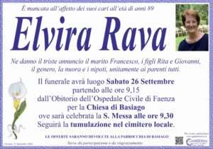 Elvira Rava | Onoranze Funebri Gamberini Manifesto Annuncio Rava Elvira