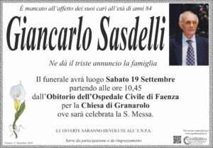 Giancarlo Sasdelli | Onoranze Funebri Gamberini Manifesto Annuncio Sasdelli Giancarlo